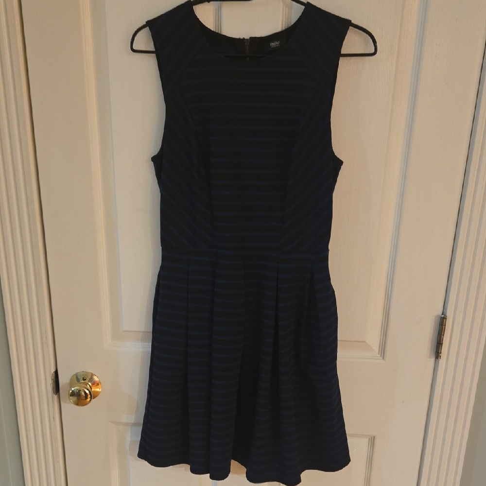 H&M Navy Striped Sleeveless Fit & Flare Mini Dress